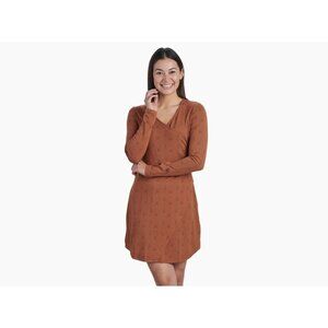 KUHL Anya Mini Dress Sz S Rust Brown Black Polka Dot Patterned VNeck Wrap Style